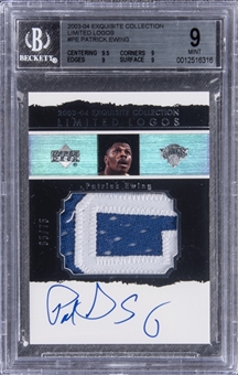 2003-04 UD "Exquisite Collection" Limited Logos #PE Patrick Ewing Signed Game Used Patch Card (#65/75) – BGS MINT 9/BGS 10 